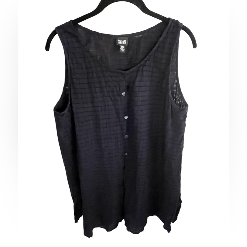 Eileen Fisher Cotton Voile Box Vest Navy Blue Tunic Top Size XL